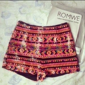 Sequin Aztec Mini Shorts - Size XS, Brand New